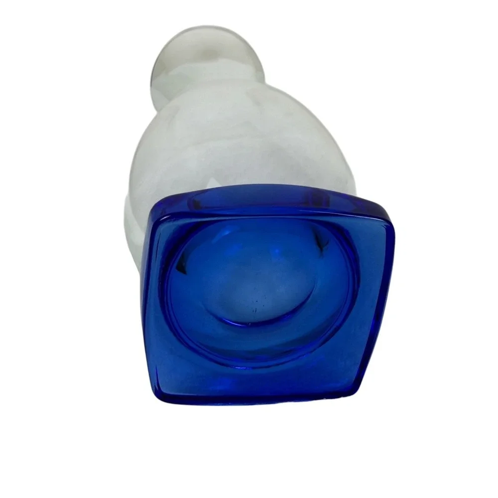 Bormioli Rocco Ibisco Clear Glass Vase Cobalt Blue Square Base Italy NIB‎